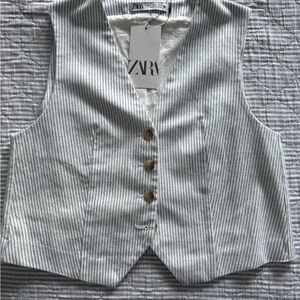 Zara Blue and White Striped Button Vest